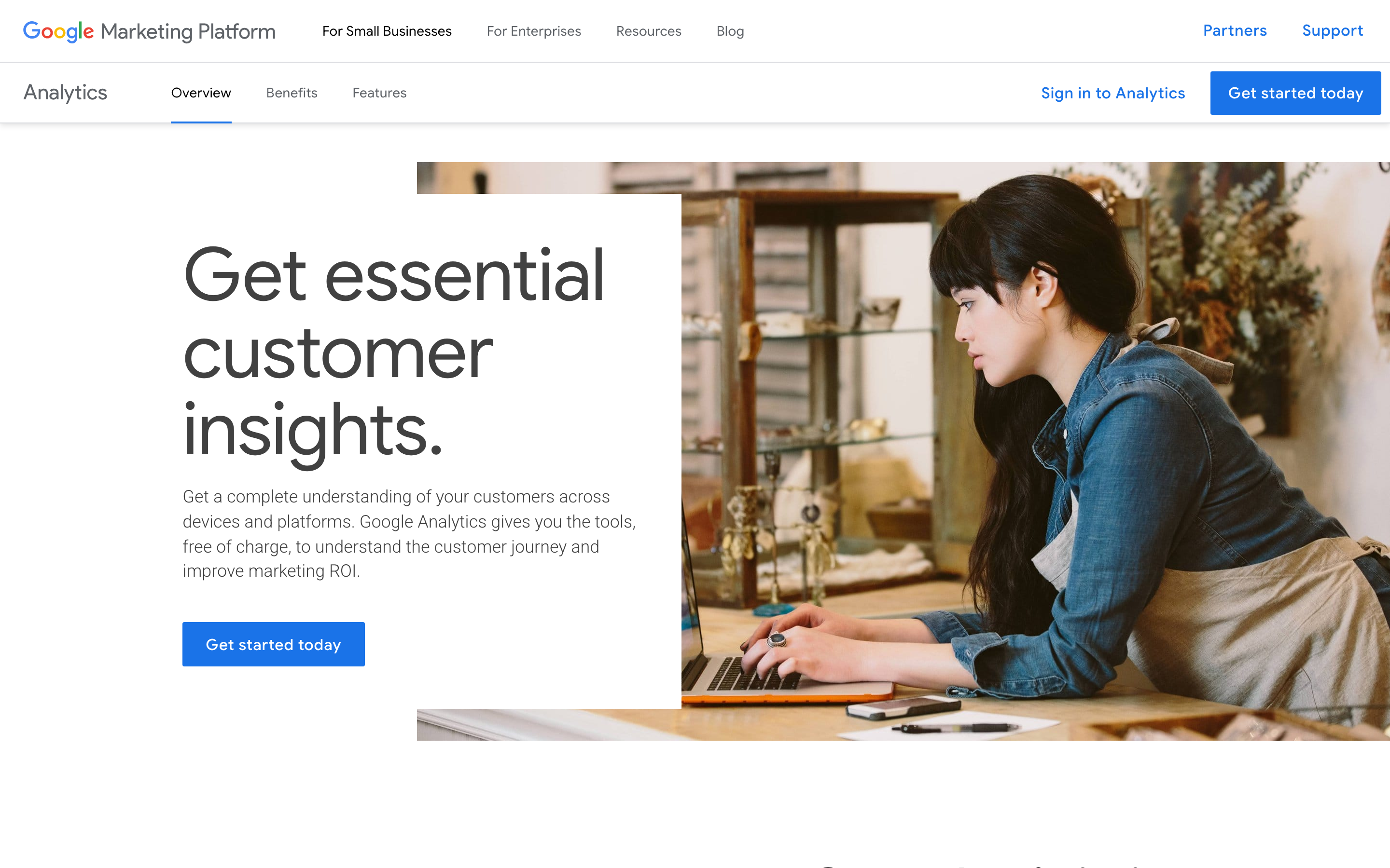 Google Analytics homepage