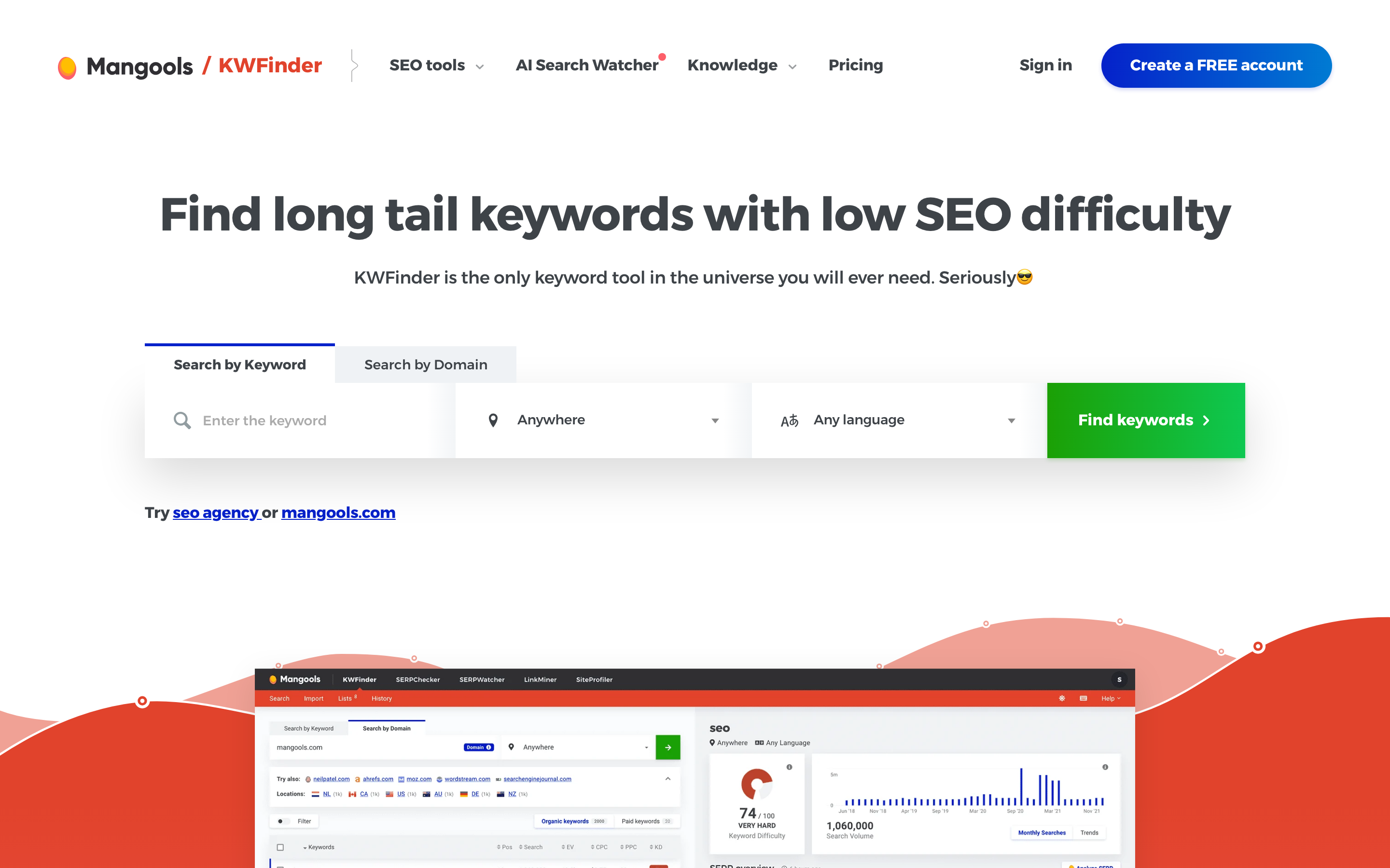 Screenshot of the KWFinder interface by Mangools